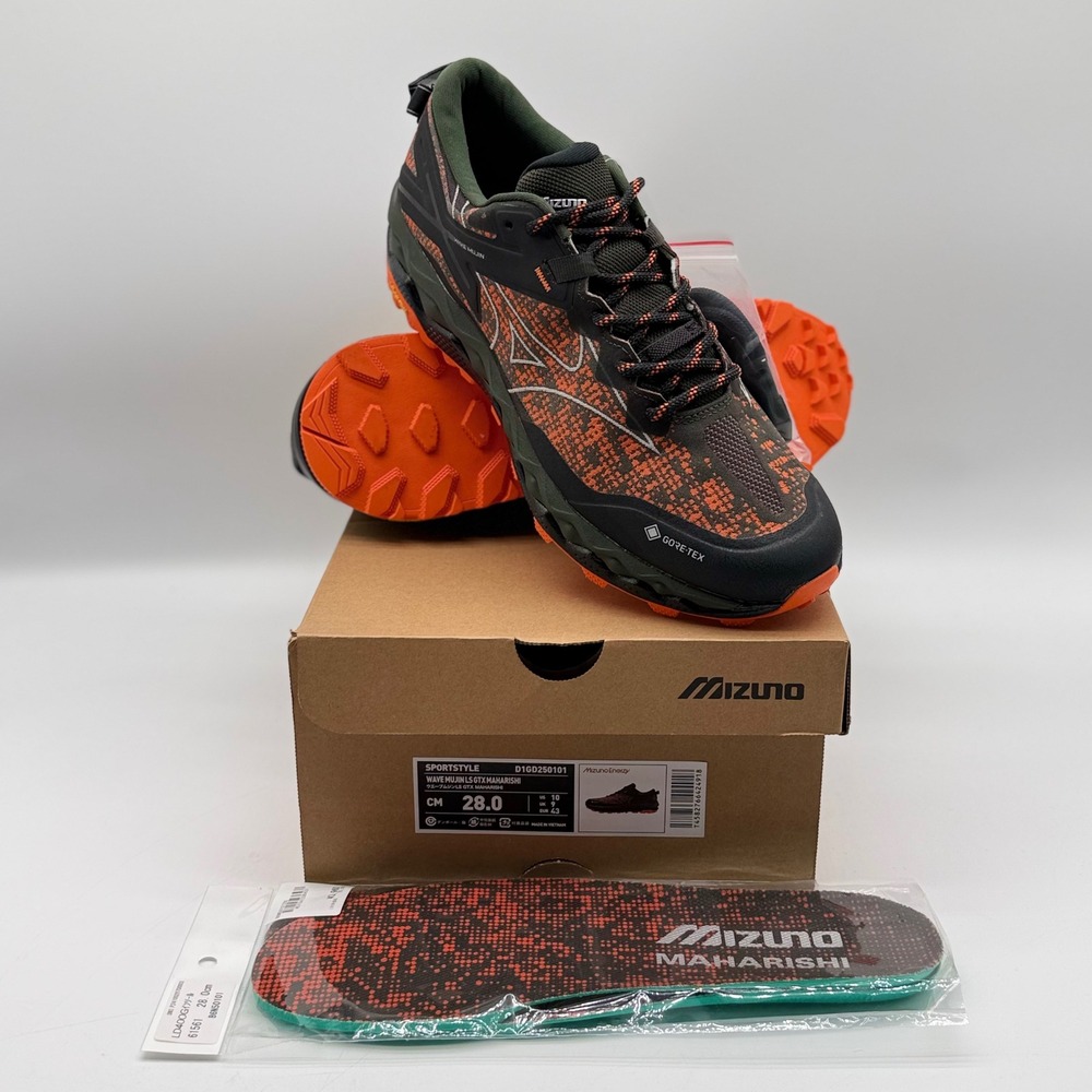 Mizuno Mens10 Wave Mujin LS GTX Maharishi OrangeOlive Trail Shoes **New W/Box**